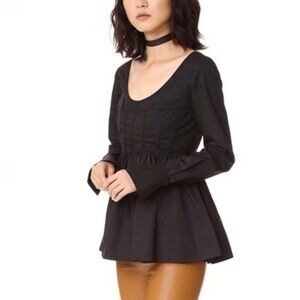Cinq a Sept Black Cotton Corset Edgy Whimsigoth Arabella Peplum Blouse Size S